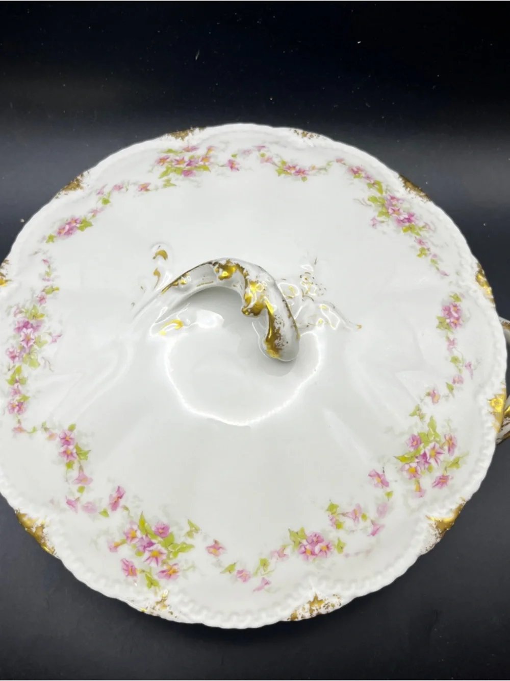 Theodore Haviland Limoges Covered Vegetable Dish John Wanamaker Pink Floral Gold